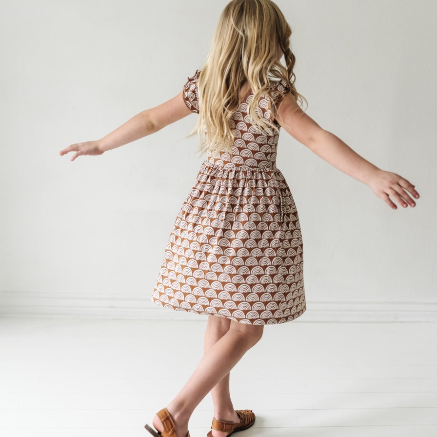 Play Little Sleepies Dresses | Rust Rainbows Short Flutter Sleeve Skater Dress Main Section