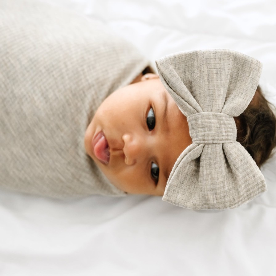 Sleep Little Sleepies Layette | Heather Stone Ribbed Swaddle & Luxe Bow Headband Set Main Section