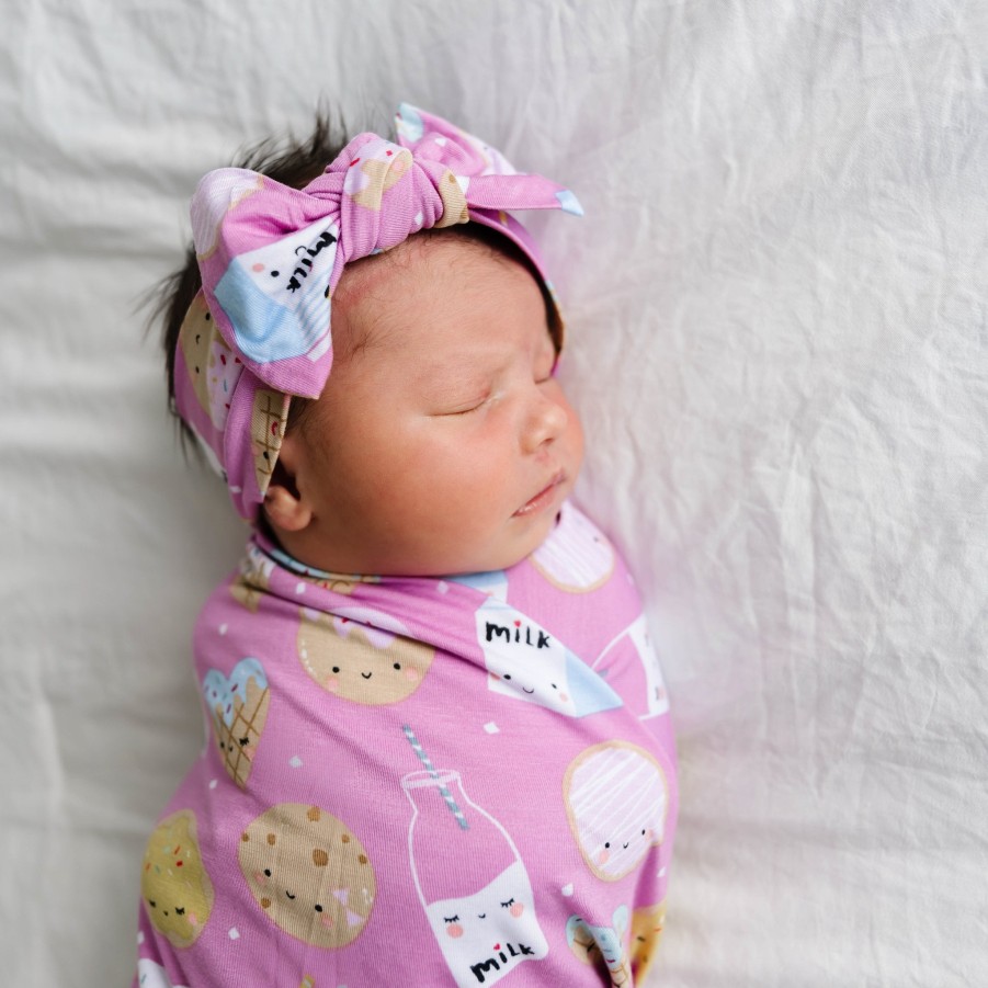 Sleep Little Sleepies Layette | Pink Cookies & Milk Swaddle + Headband Set Main Section