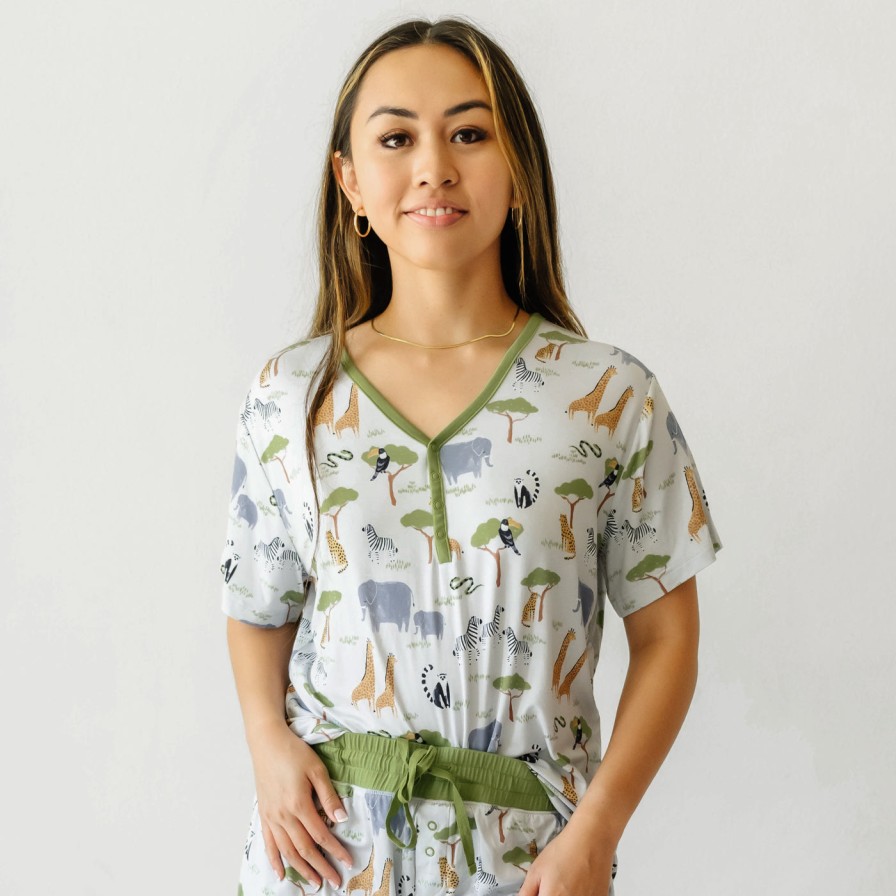 Adult Little Sleepies Women'S Pajamas | Safari Friends Women'S Short Sleeve Bamboo Viscose Pajama Top Main Section