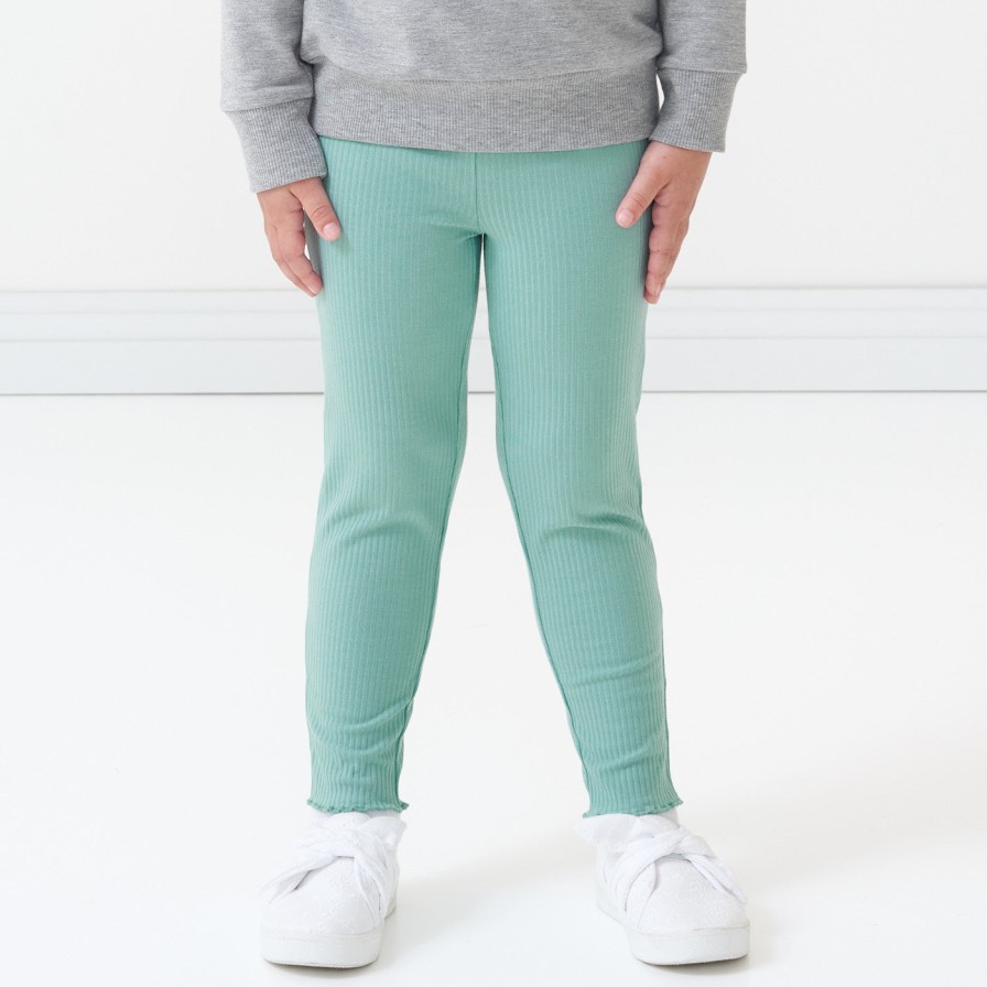 Play Little Sleepies Bottoms | Aqua Mist Ribbed Lettuce Legging Main Section