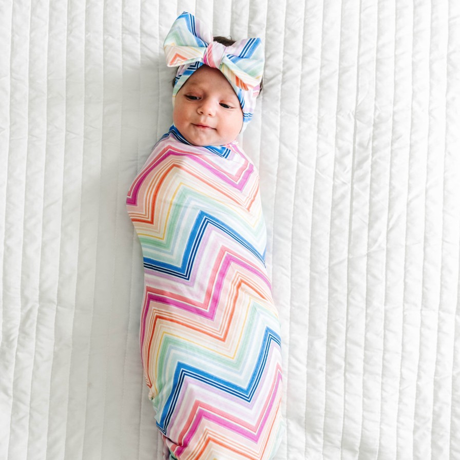 Sleep Little Sleepies Layette | Rainbow Chevron Swaddle + Luxe Bow Headband Set Main Section