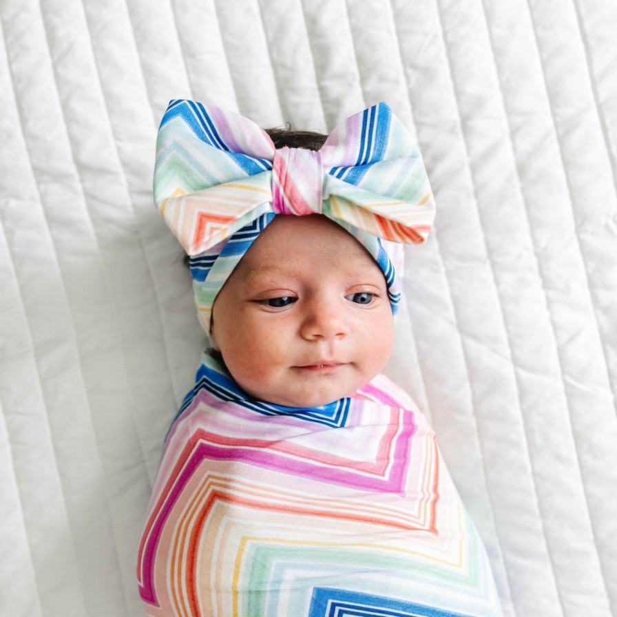 Sleep Little Sleepies Layette | Rainbow Chevron Swaddle + Luxe Bow Headband Set Main Section