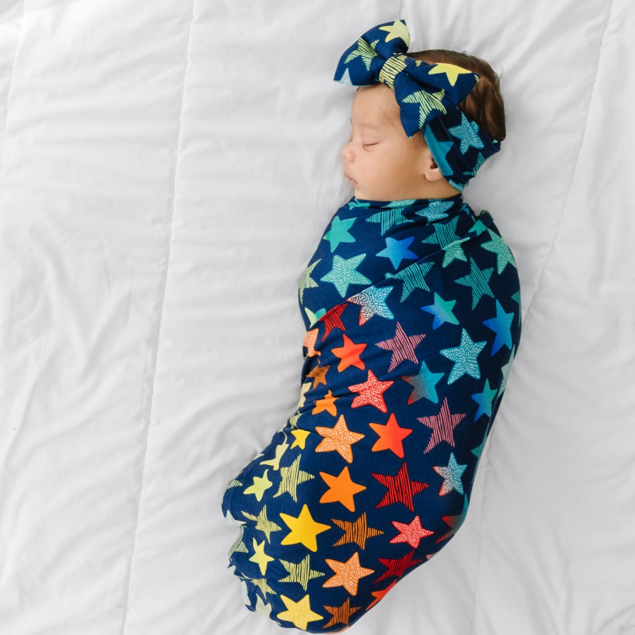 Sleep Little Sleepies Layette | Shades Of Stars Swaddle & Luxe Bow Headband Set Main Section