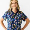 Adult Little Sleepies Women'S Pajamas | Navy Alphabet Friends Women'S Short Sleeve Pajama Top Main Section