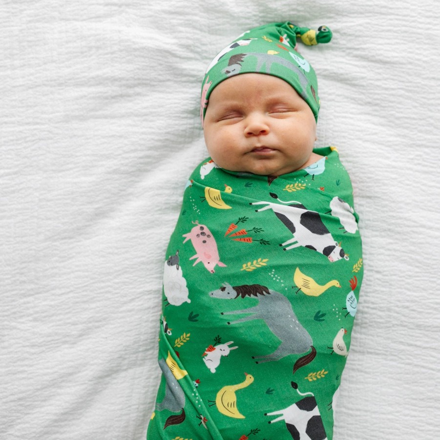 Sleep Little Sleepies Layette | Green Farm Animals Swaddle & Hat Set Main Section