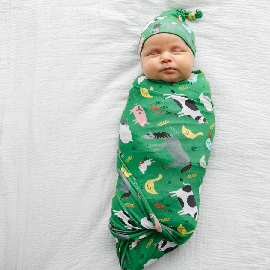 Sleep Little Sleepies Layette | Green Farm Animals Swaddle & Hat Set Main Section