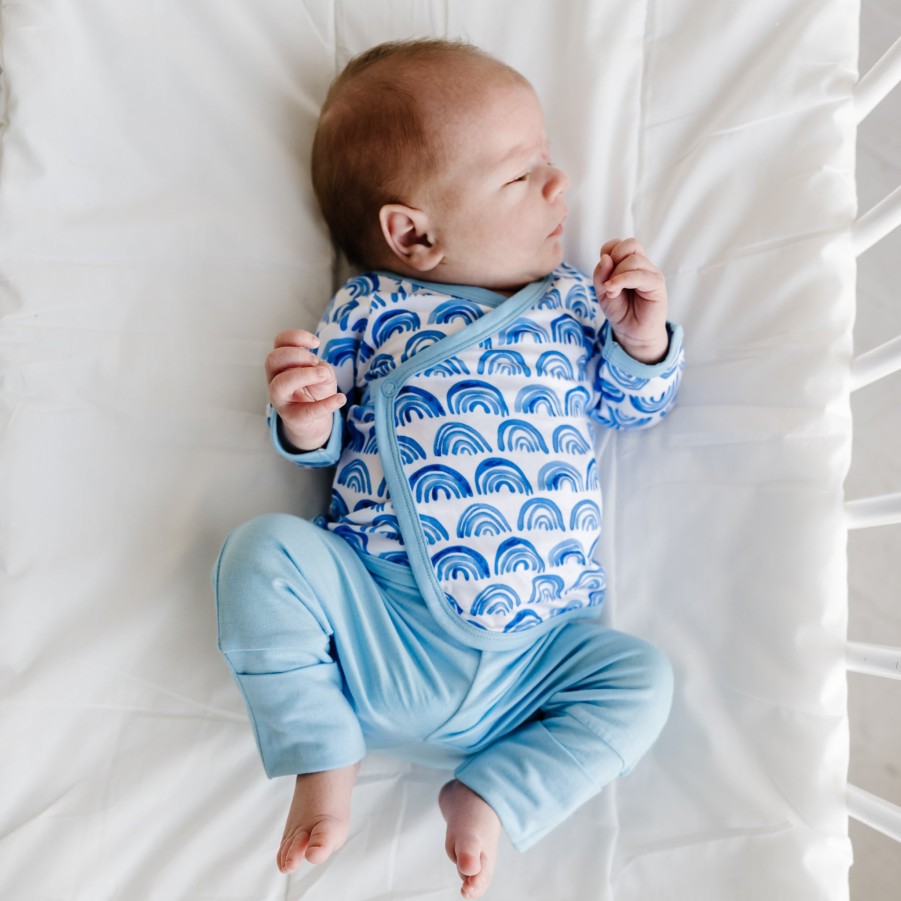 Sleep Little Sleepies Layette | Blue Rainbows Two-Piece Bamboo Viscose Crossover Set Main Section