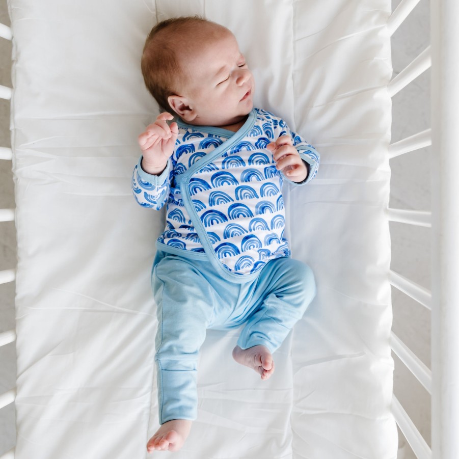 Sleep Little Sleepies Layette | Blue Rainbows Two-Piece Bamboo Viscose Crossover Set Main Section