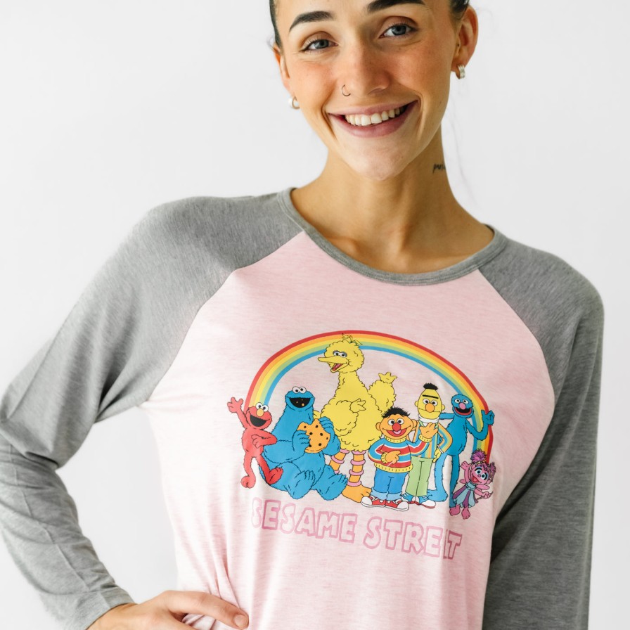 Adult Little Sleepies Women'S Pajamas | Sesame Street Pink Women'S Raglan Tee Main Section